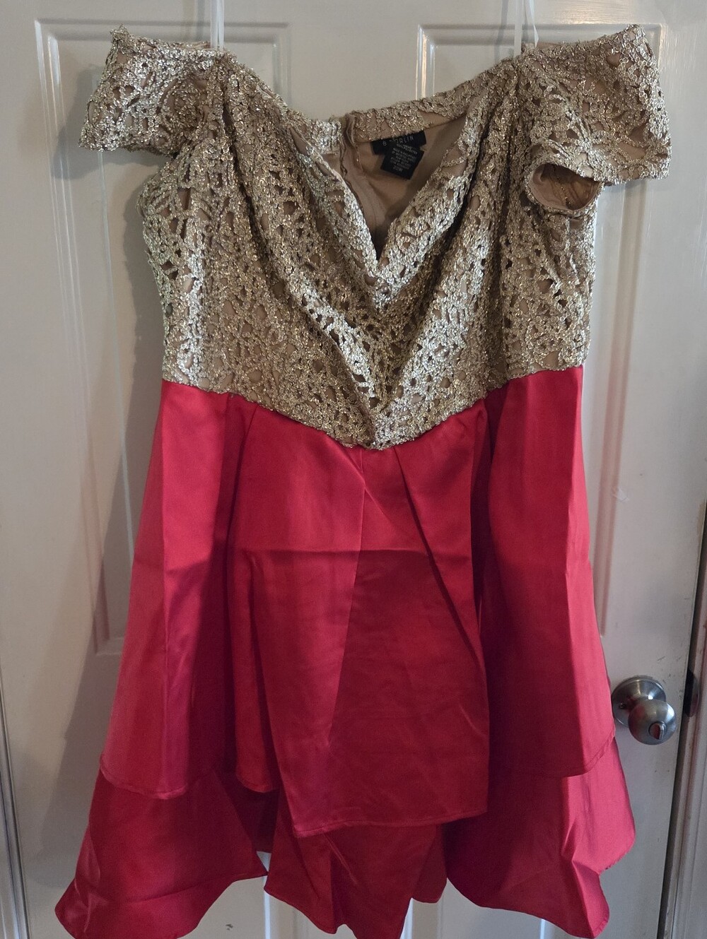 Plus Size Gold Red Satin Semi-Formal Mini Dress | B Darlin